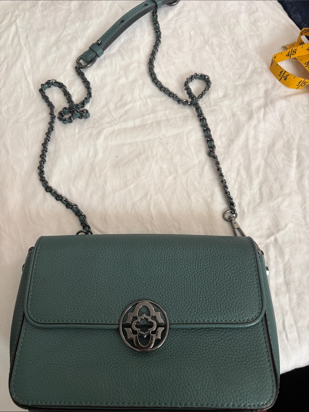 orYANY Teal-Green Pebbled Leather Chain Strap Crossbody